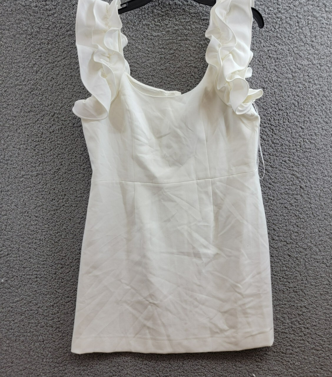 FRENCH CONNECTION Whisper Ruffled Mini Dress Women's 12 White Back Zip Closure - Picture 2 of 17