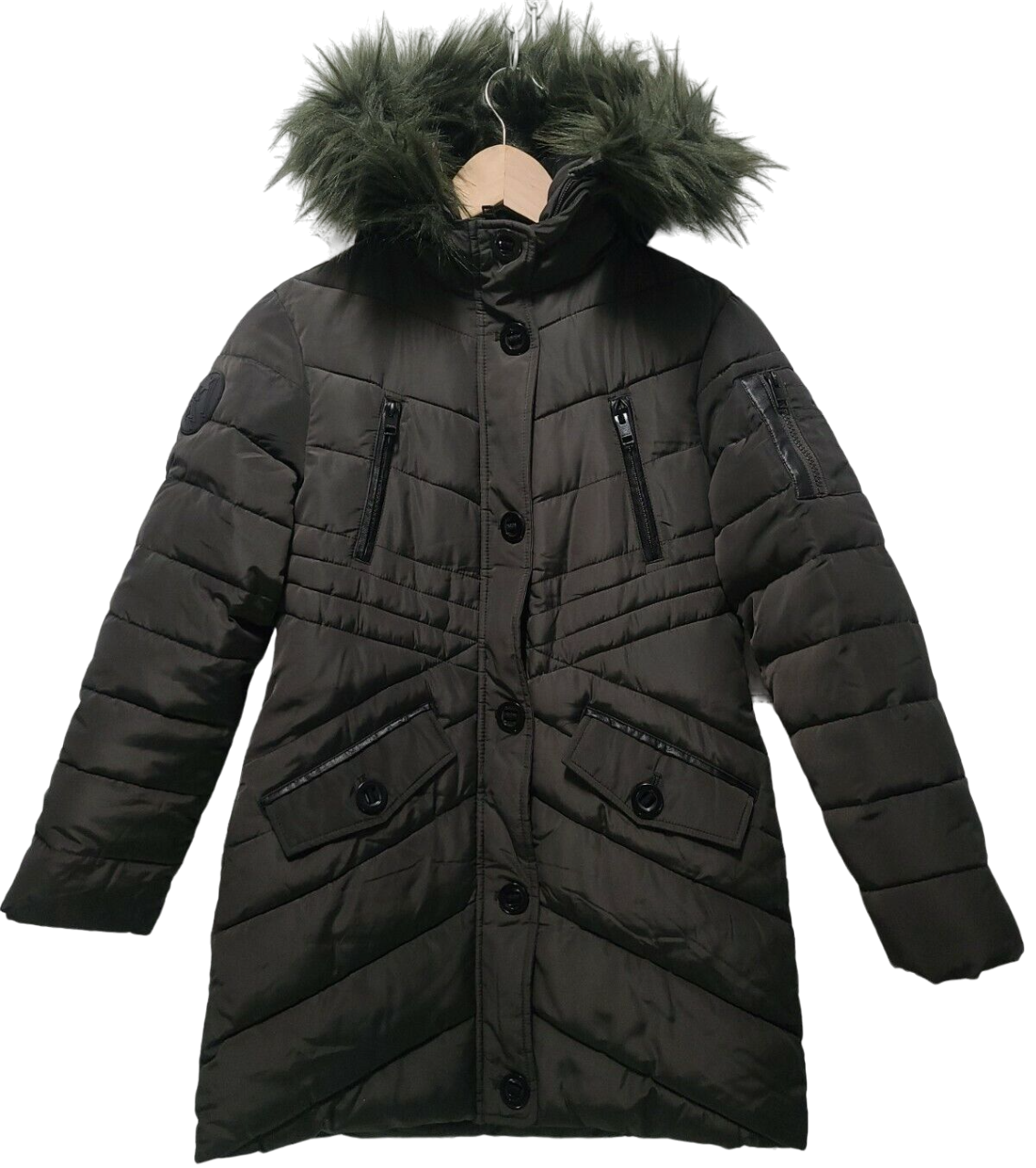 DIESEL Girls Insulated Puffer Parka Winter Jacket Olive Green Hood