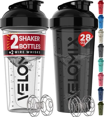 VELOMIX -2 Pack- 28 oz Protein Shaker Bottles for Protein Mixe...
