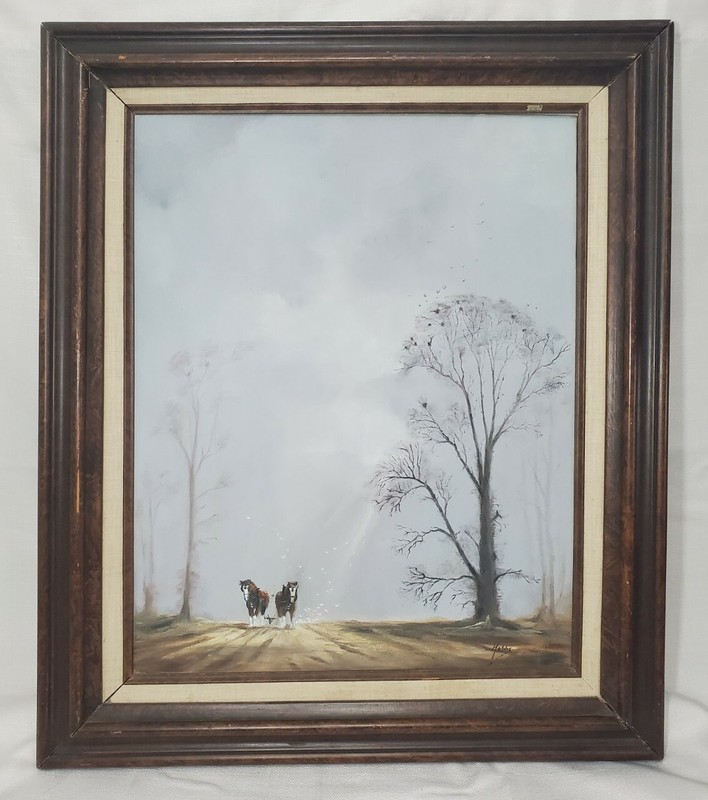 George Thompson Hobbs Original Antique Oil Painting Horse Plow Scenery