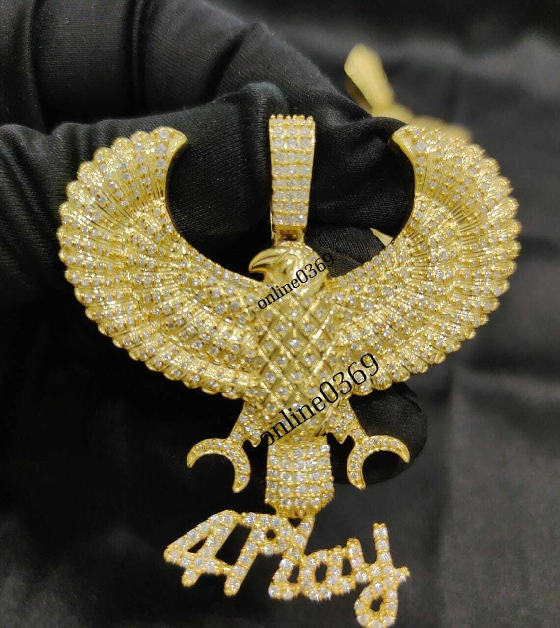 Pre-owned Online0369 Mens 1.25ct Rd Cubic Zirconia Flying Bird Custom Rambo Name Pendant Free Stud In White