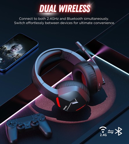 BINNUNE Wireless Gaming Headset with Microphone for PC PS4 PS5, 2.4G