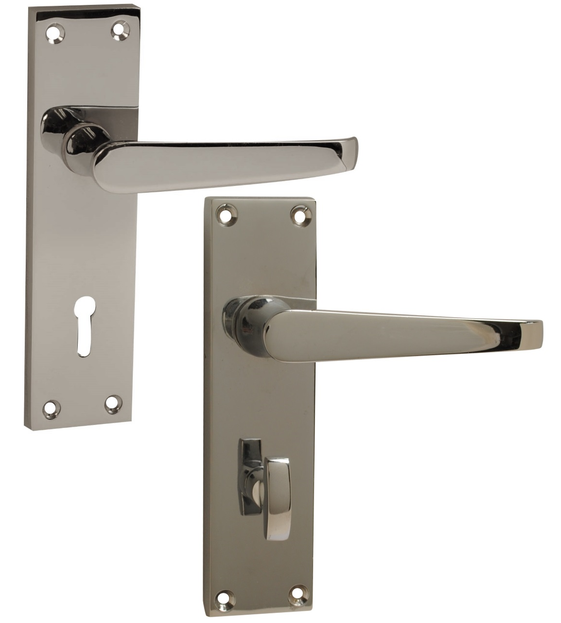 Victorian Straight Internal Door Handle Set Polished Chrome Key Lock or
