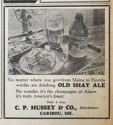 1936 newspaper ad for Old Shay Ale - from Maine to Florida people drink it