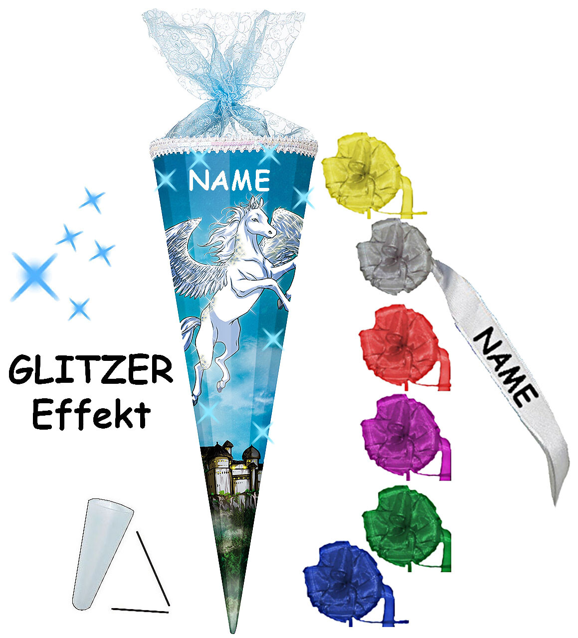 mit /_ 3-D Effekt Fische /& Paillettenborte /_ Schultüte Glitzer /" Delfin