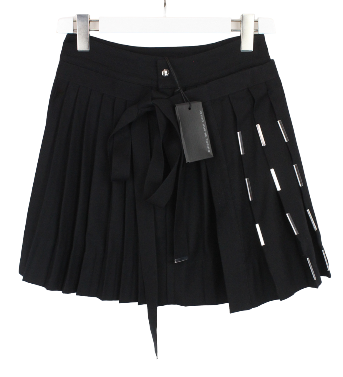 DIESEL Oshi Black Gold Skirt Women's (EU) 38 Pleated Belted Zip Virgin Wool DIESEL Oshi Black Gold Skirt Women's (EU) 38 Pleated Belted Zip Virgin Wool