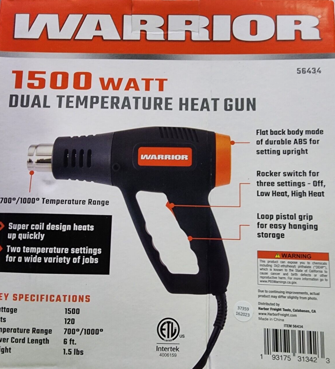 WARRIOR 1500 Watt 11 Amp Dual Temperature He
