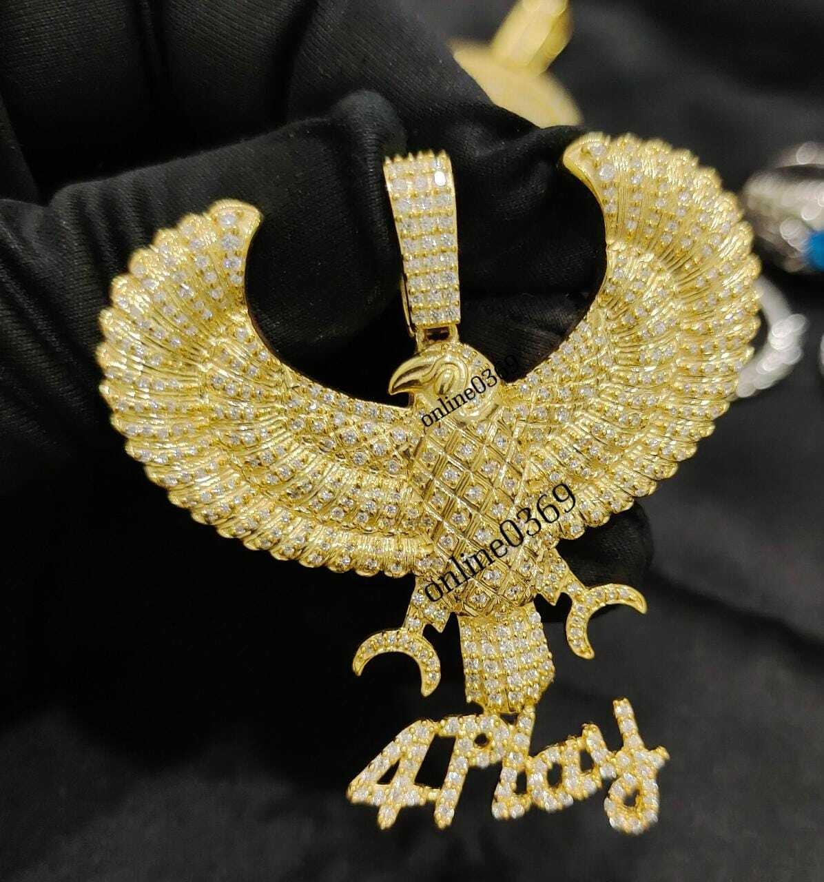 Pre-owned Online0369 Mens 1.25ct Rd Cubic Zirconia Flying Bird Custom Rambo Name Pendant Free Stud In White