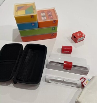 Osmo Bundle Lot Base, Numbers, Words, Tangram, Code, Pizza Genius Kit Travel box