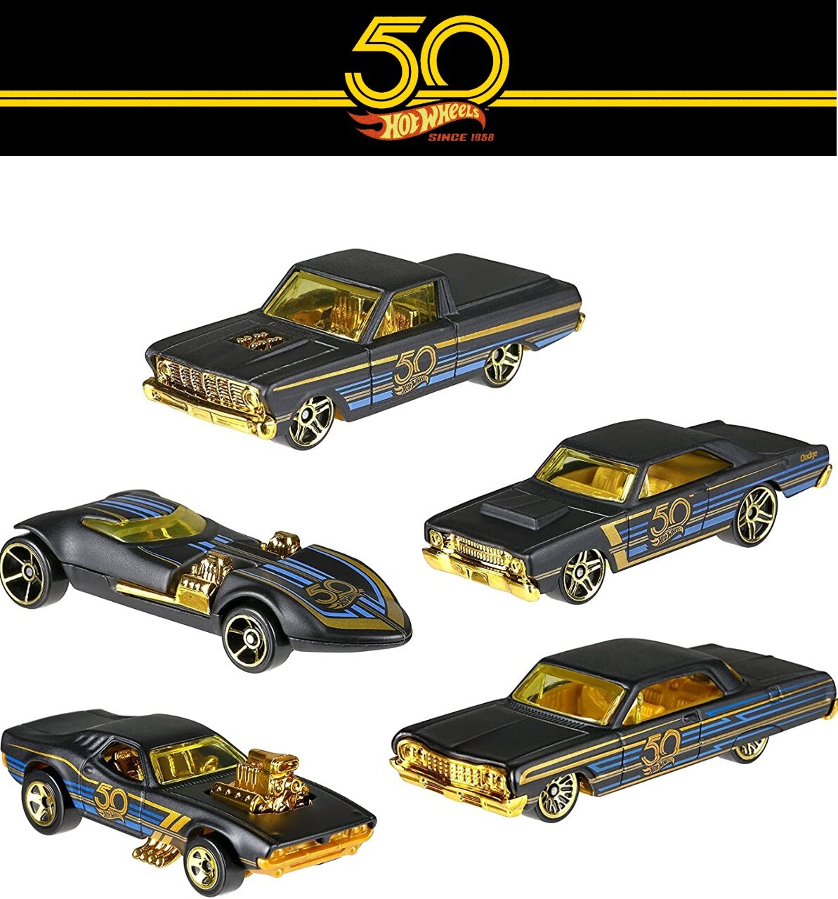 1:64 Hot Wheels 50th Anniversary Black & Gold Collection Set of 5pcs Diecast Car | eBay