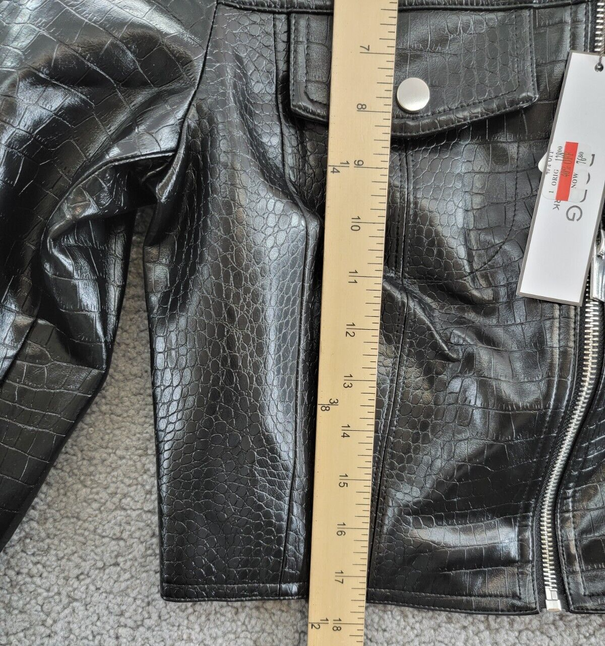 BCBG New York Croc-Print Faux-Leather Cropped Jacket Women's M Onyx Zip Closure - Picture 8 of 19