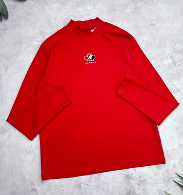 Vintage Nike Hockey Turtleneck Sweatshirt Canada IIHF Red Color