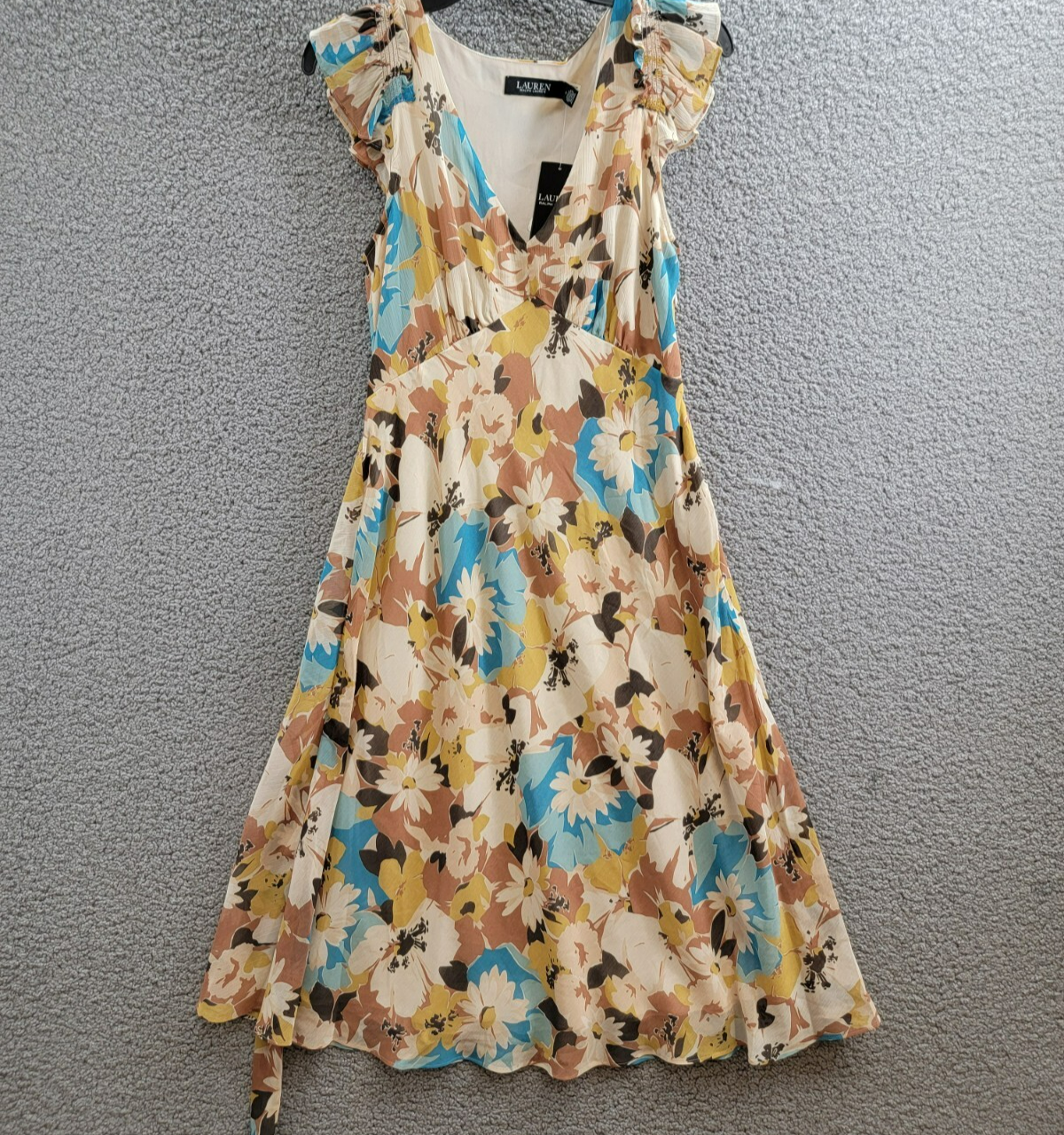 Lauren Ralph Lauren Floral Empire-Waist A-Line Dress Women's 4 Multi Side Zip - Picture 2 of 15