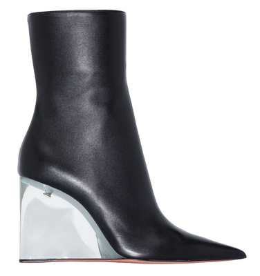 Amina Muaddi Pernille Half Glass Black Leather Clear Wedge Heel