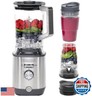 GE 5-Speed Blender + 2 16 Oz Cups | Kitchen Blender for Shakes, Smoothies and More | 64 Oz Jar, 8-10 Servings | Stainless Steel Blades and Exterior | 1000 Watts