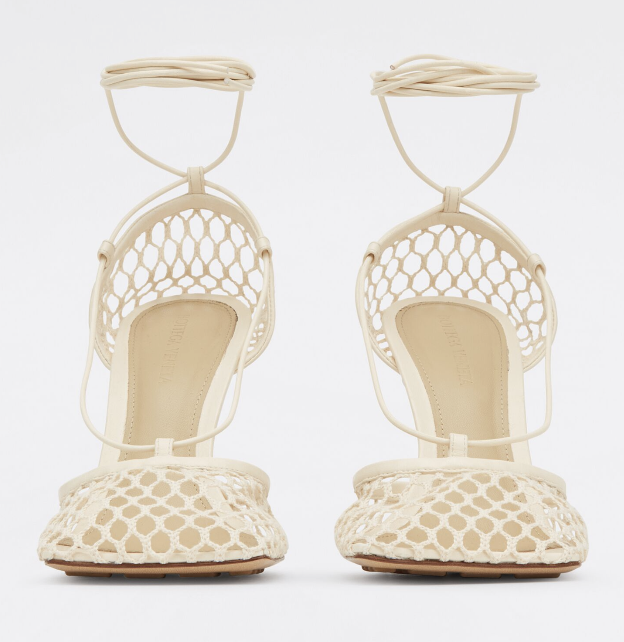 Pre-owned Bottega Veneta Stretch Lace-up Web Heeled Sandal, Toile - Retail $1100