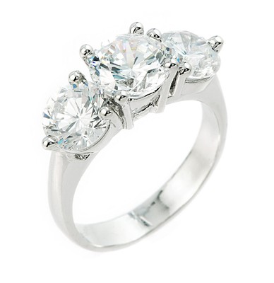 Pre-owned Fdj 10k White Gold 3 Stone Cubic Zirconia Engagement Wedding Ring