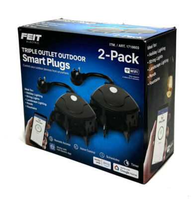Feit Electric Triple Outlet Outdoor Smart Plugs Alex & Google Compitable 2-Pack