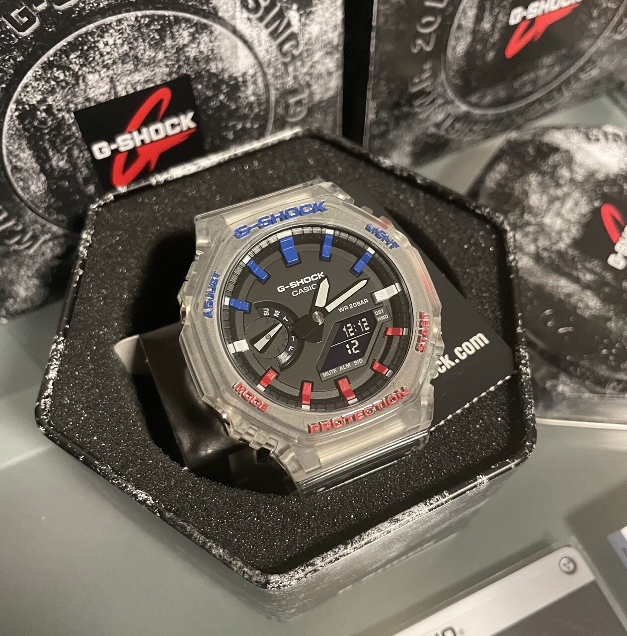 Pre-owned G-shock Custom Hand-painted Clear Red/white/blue Casio  Ga2100-ske-7a Casioak