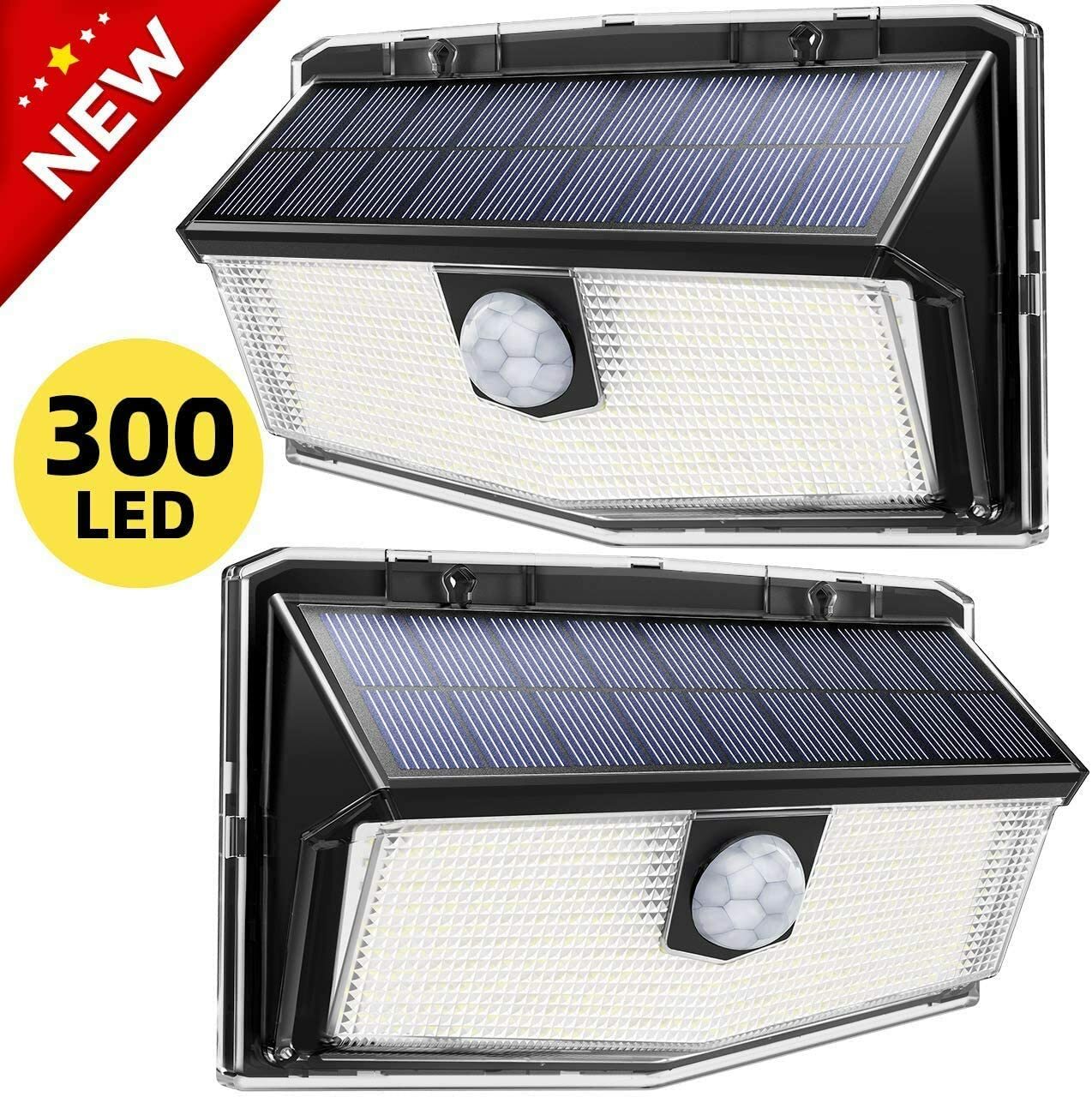 Lampe solaire avec détecteur de mouvement, 300 LED, 3 modes optionnels