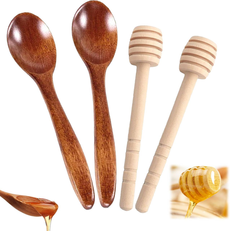 4 Pcs Honey Spoons Wooden, Honey Dippers, Honey Sticks, Wooden Honey Spoon, Stur