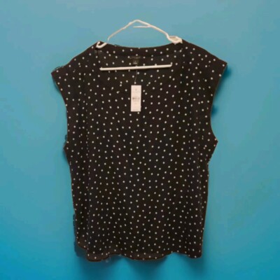 NEW: Ann Taylor Factory Women s Black/White Polka Dot Blouse - Size XL