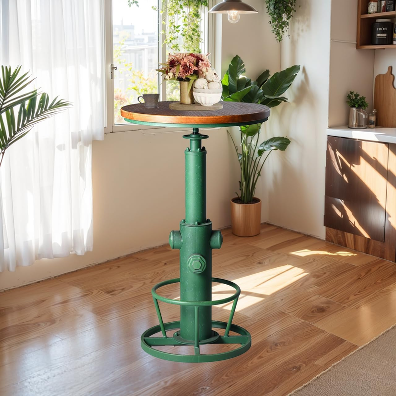 Industrial Bar Table 38.58-48.43" Adjustable Pub Table Kitchen Dining Coffee Bistro Table Antique Green