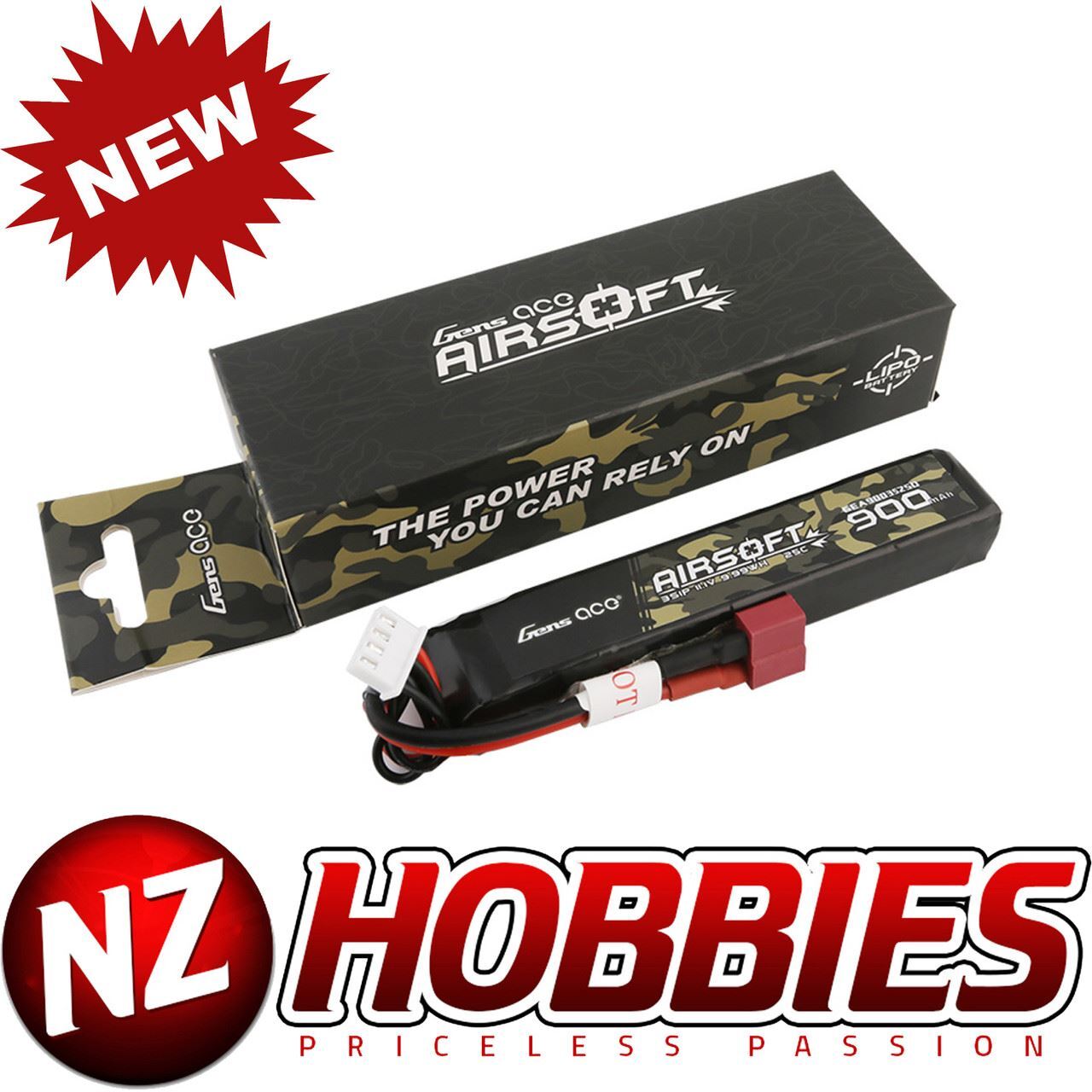 Gens Ace 25C 900mAh 3S1P 11.1V Airsoft Battery With Dean Plug