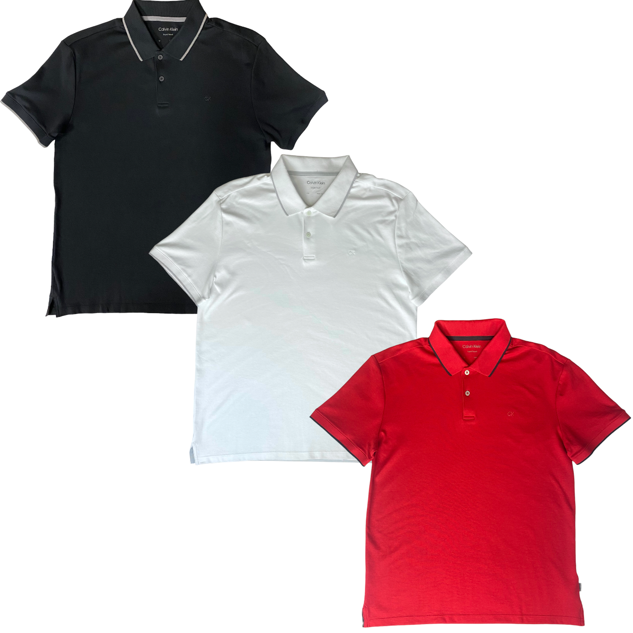 Calvin Klein Mens Liquid Touch Polos - Black / White / Red Calvin Klein Mens Liquid Touch Polos - Black / White / Red