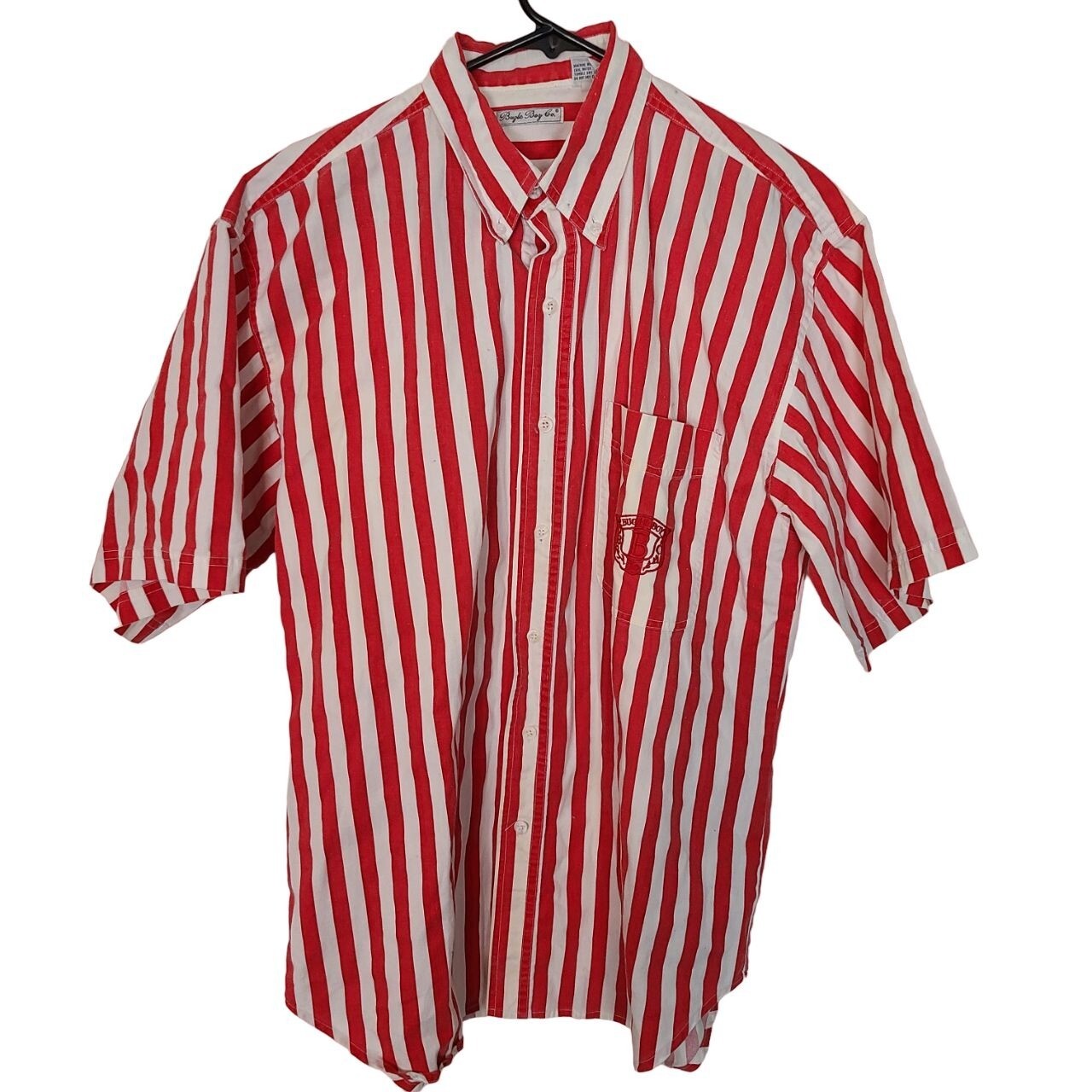 Bugle Boy Mens L Red White Striped Short Sleeves Button Down