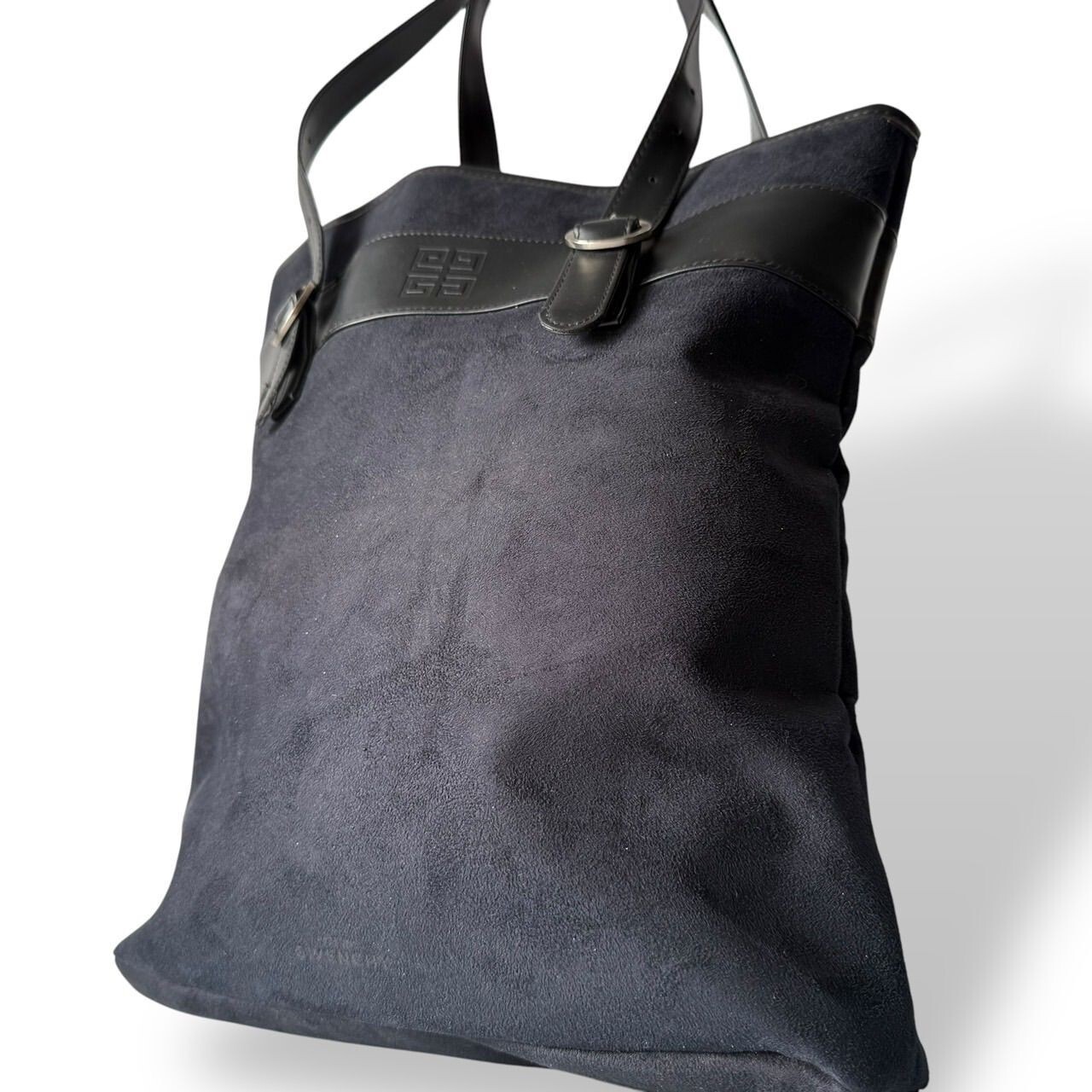 Givenchy Navy Blue Suede Tote Bag Shoulder 4G Logo A4 used
