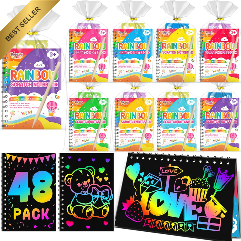 Party Favors for Kids: 48 Pack Rainbow Scratch Art Notebook Students Classroom G