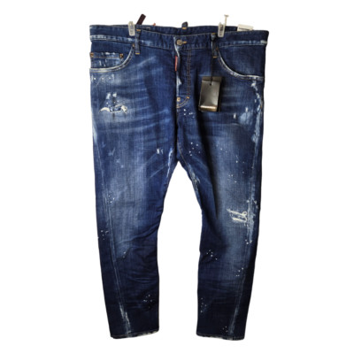 Dsquared2 Blue Denim Distressed Mid Rise Button Fly Men's Sexy Twist Jeans 54