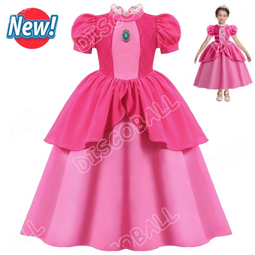 For Super Mario Princess Peach Dress Costume Girls