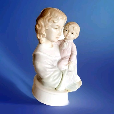 Musical Rotating Mother & Child Boy Porcelain Plays Try To Remember Glossy
