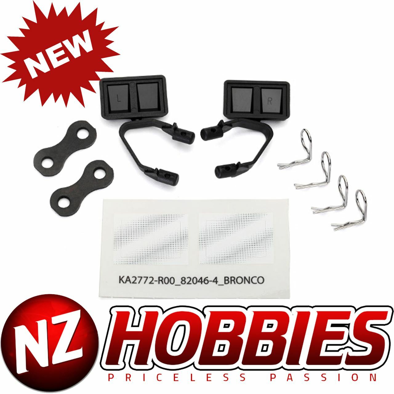 Traxxas 8073 Mirrors Side Black L/R Retain (2)/body clips(4) TRX-4 Ford Bronco
