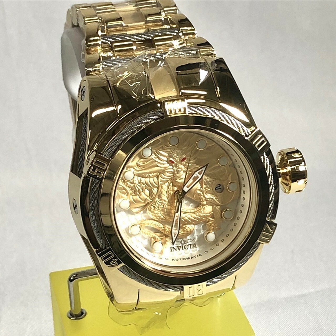 Pre-owned Invicta 28770 Men's 52mm Bolt Zeus Dragon Auto High Polish Bracelet Watch -gold