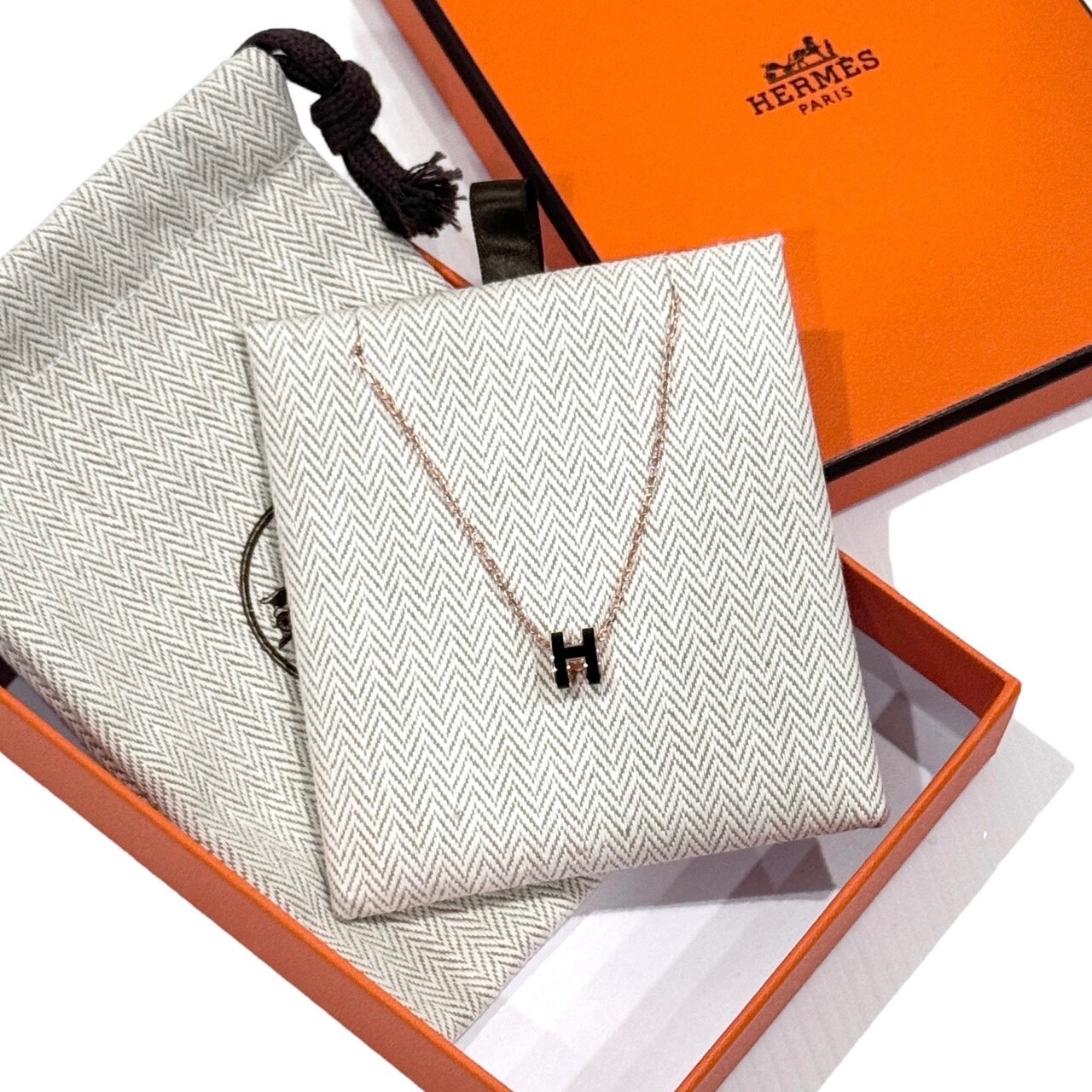 NEW HERMES MINI POP H NECKLACE PENDANT BLACK ROSE GOLD | eBay