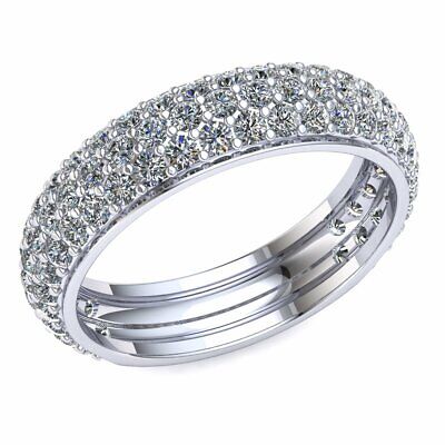 Pre-owned Jewelwesell 0.95ct Round Cut Diamond Ladies Three Row Pave Eternity With Sizing Bar 10k Gold