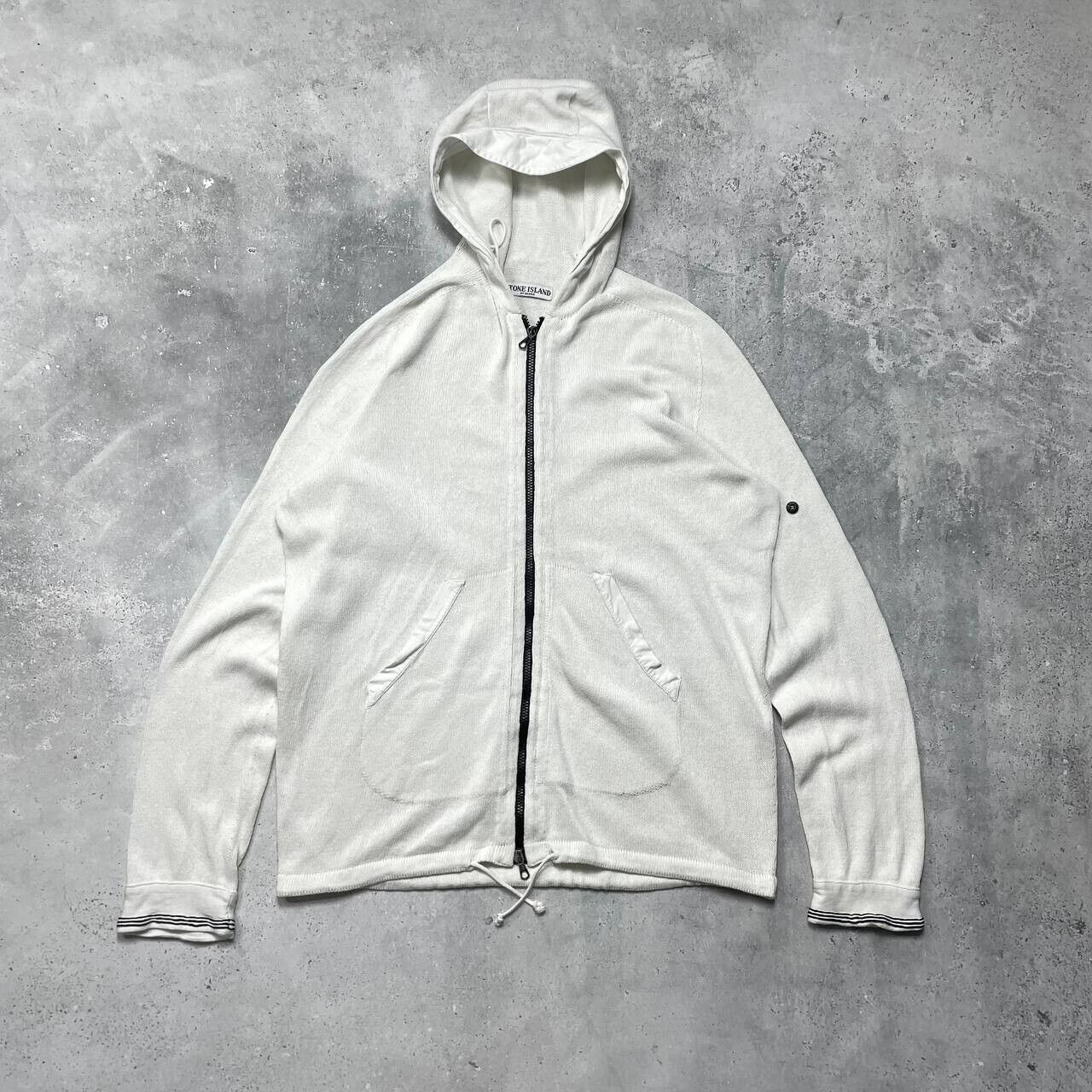 Vintage 2000s Stone Island Zip-Up Cotton Knit Hoodie White Vintage 2000s Stone Island Zip-Up Cotton Knit Hoodie White