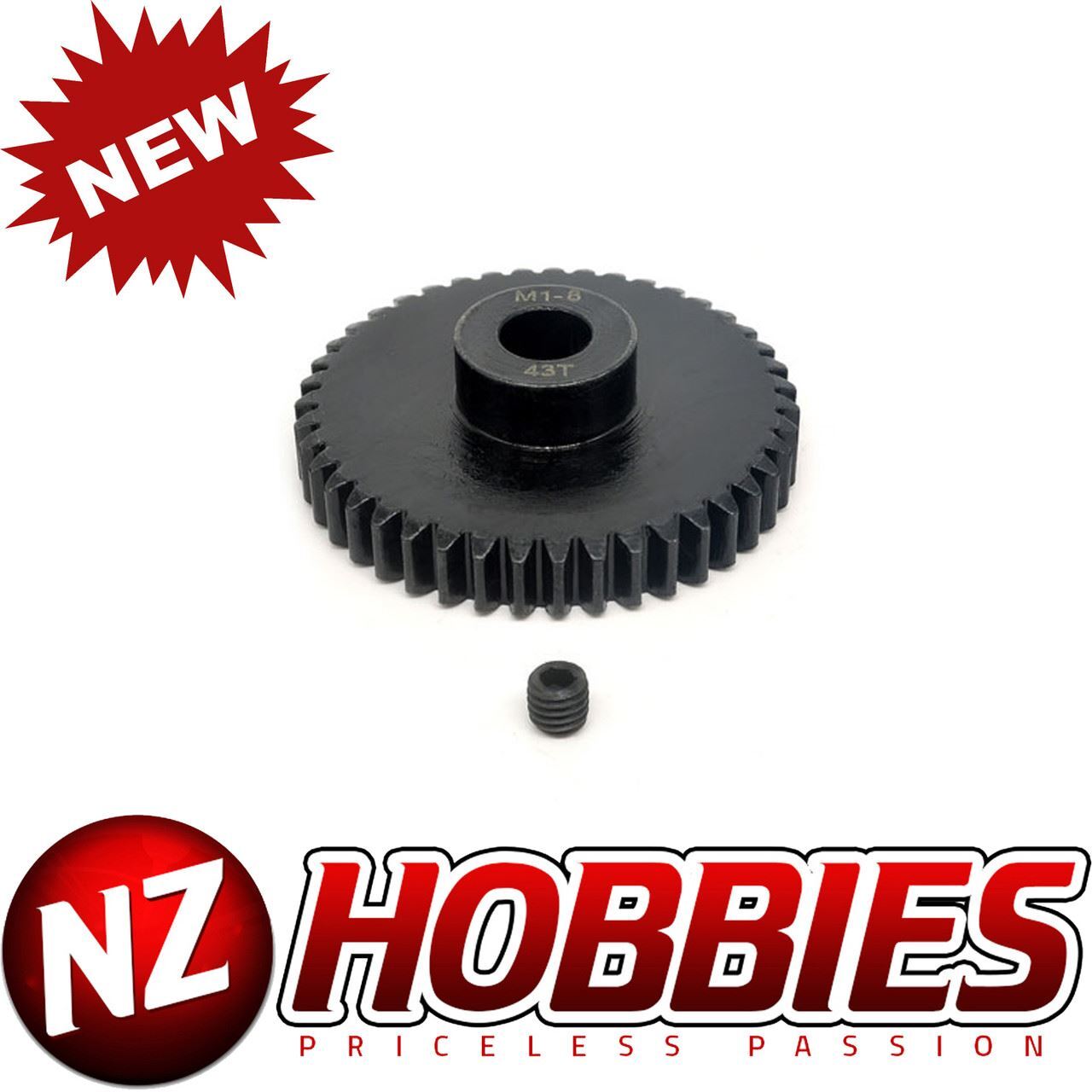 NZH Chrome Steel Pinion Gear MOD 1 43T 8MM Shaft w/ Screw Set for 1/5, 1/6 Scale