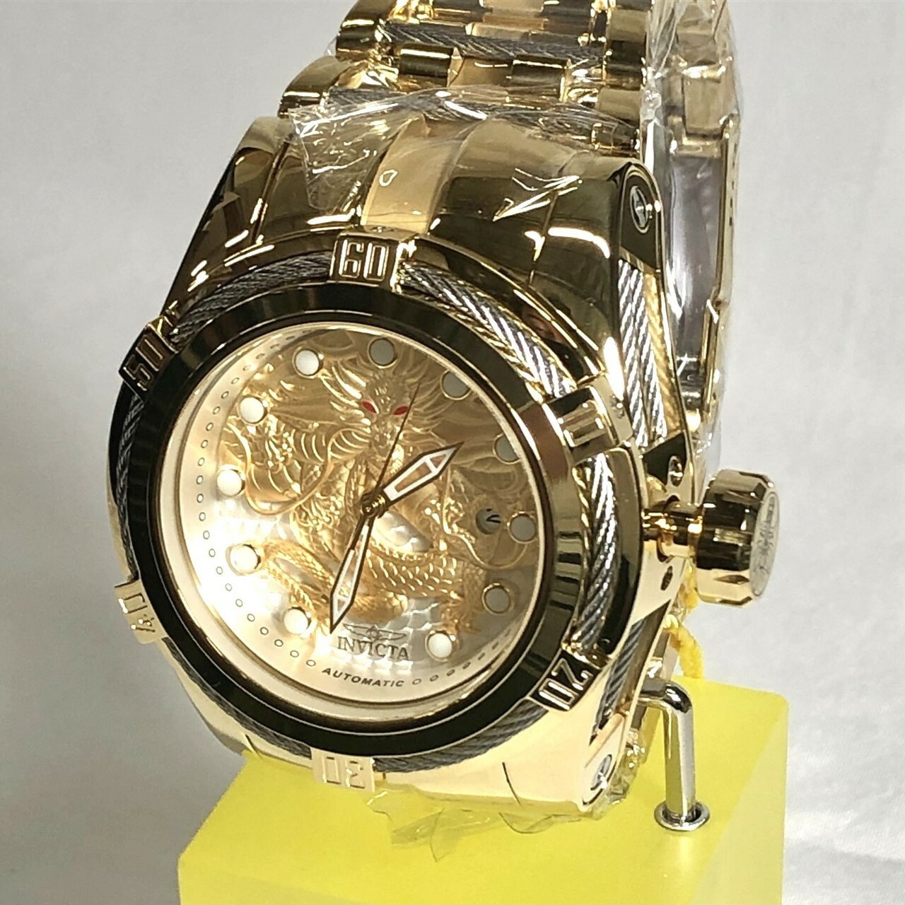 Pre-owned Invicta 28770 Men's 52mm Bolt Zeus Dragon Auto High Polish Bracelet Watch -gold