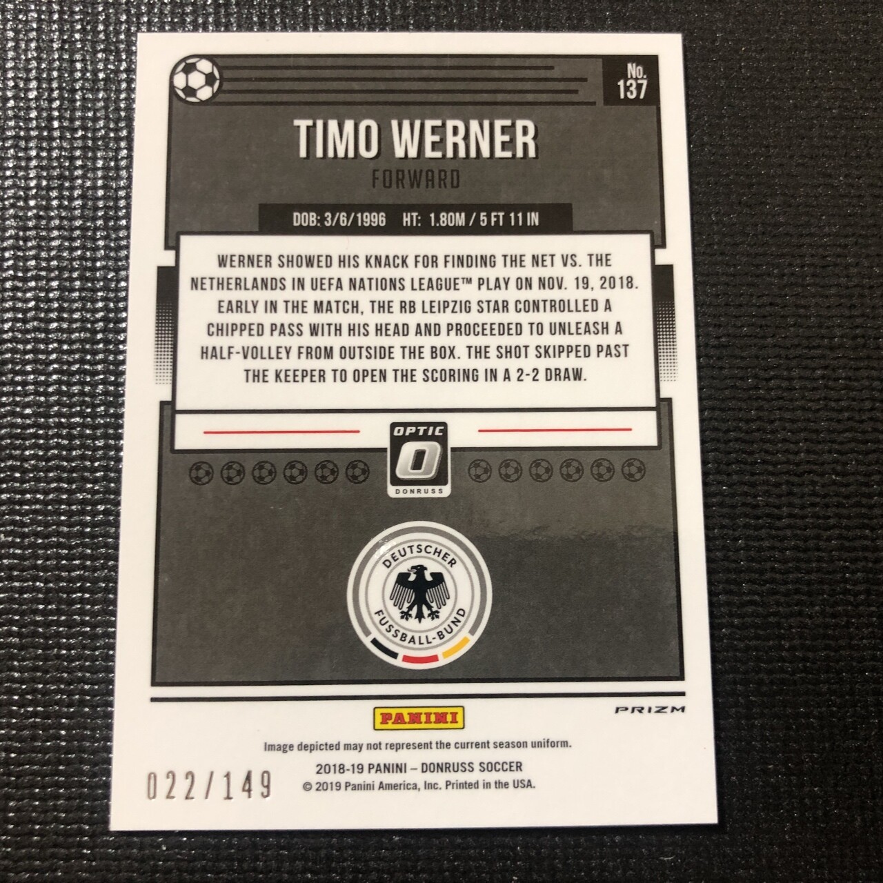 Timo Werner 18 19 Donruss Optic Blue Prizm 022 149 B907 Sportscards Com