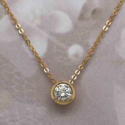 14K Yellow Gold Finish 3.00Ct Diamond Round Cut Solitaire Pendant Necklaces