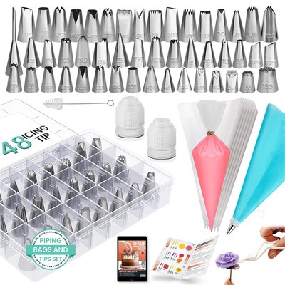 RFAQK 74 PCs Icing Piping Bags and Tips Set, Cake Decorating Kit with 48-Numb...