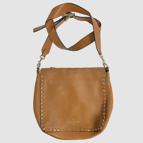 $2395 Valentino Women's Brown Medium Rockstud Leather Hobo