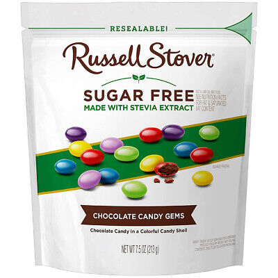 Russell Stover Sugar Free Candy Coated Chocolate Covered Gems Bag 7.5 OZ