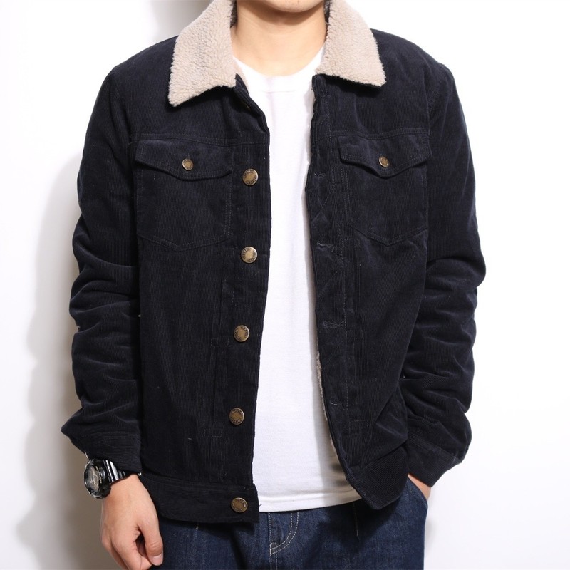Men Corduroy Sherpa Fleece Lined Jacket Coat Japanese Outwear