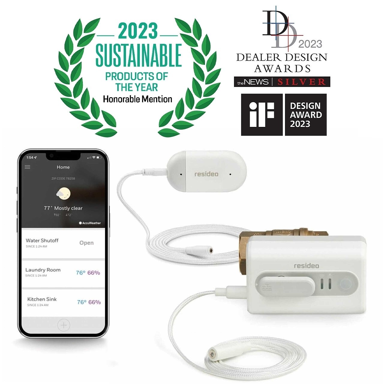 Resideo Braukmann VWS01Y-3/4 L5 WiFi Leak Shutoff 3/4" NPT Ball Valve & Detector