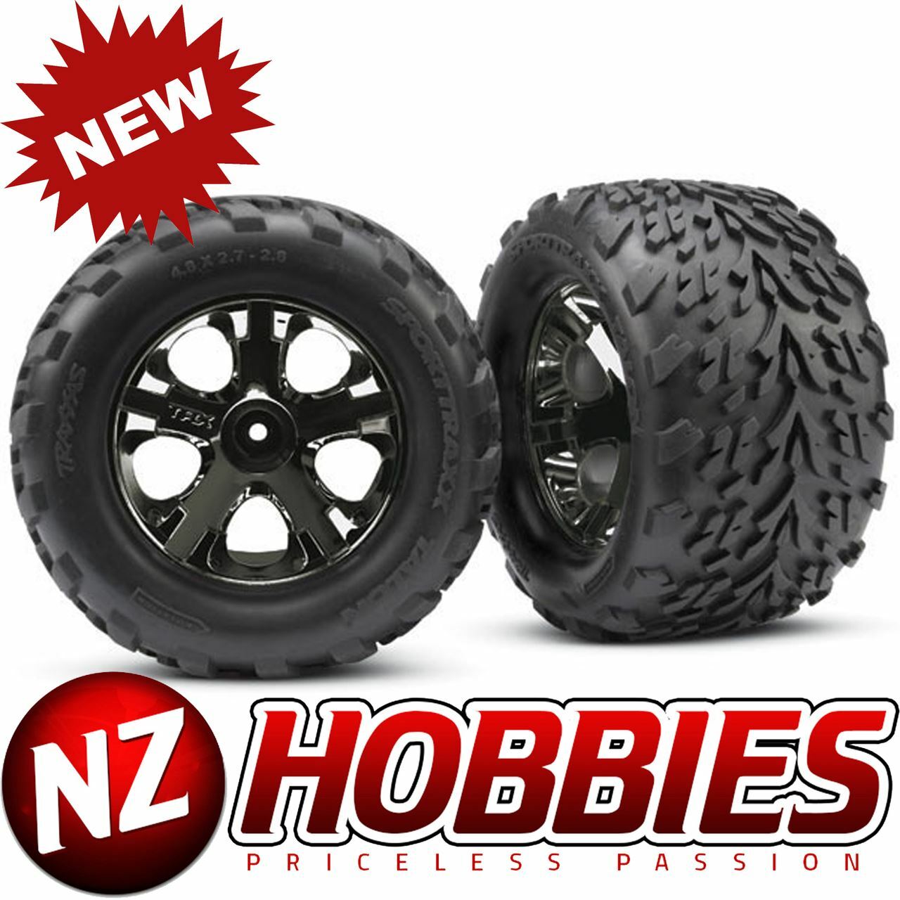 Traxxas Talon Front Tires w/All-Star Wheels (2) (Black Chrome) # TRA3669A